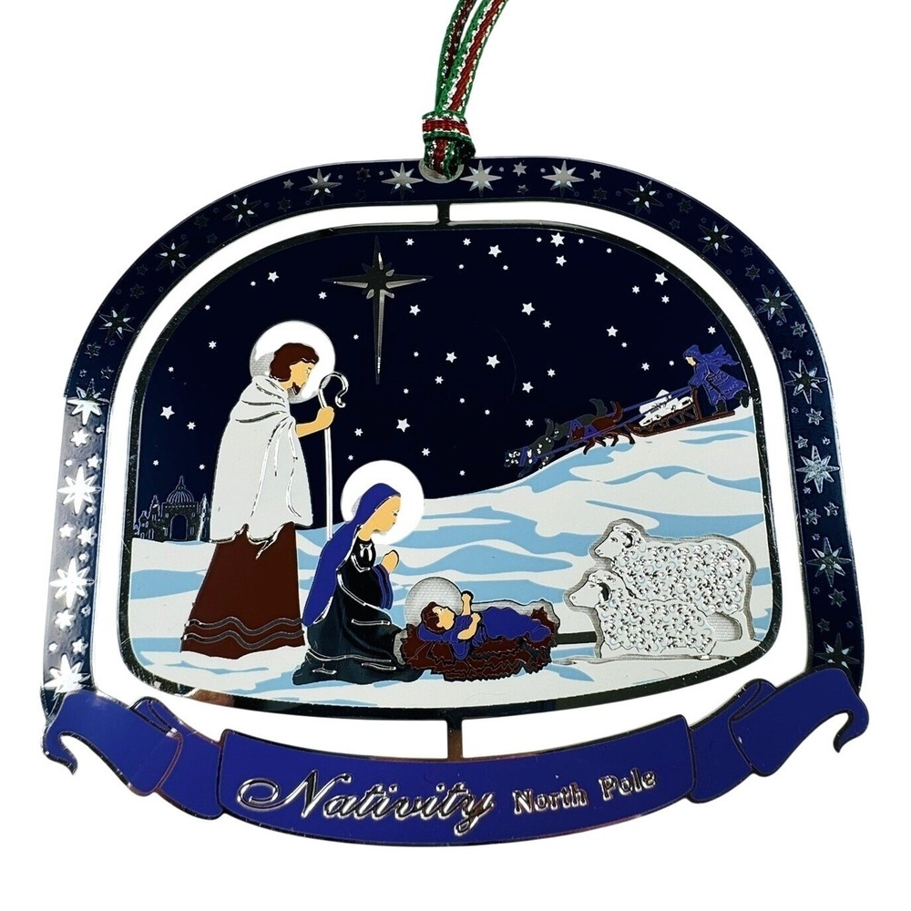 Newbridge Silverware Nativity North Pole Christmas Ornament Silver Plated Enamel